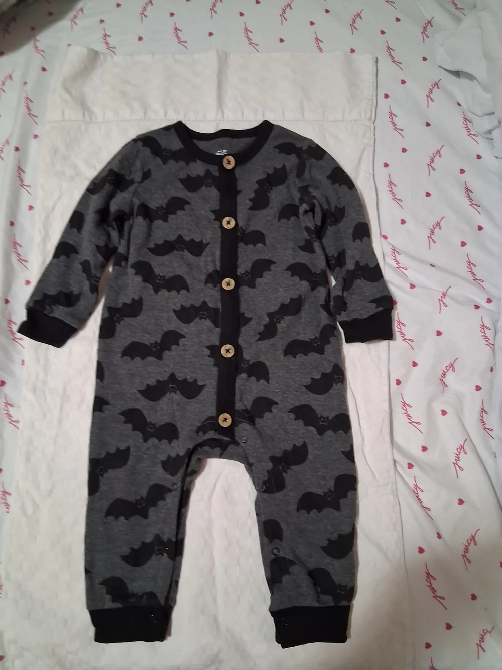 Carter's Gray and Black Bat-Print One-Piece Bodysuit